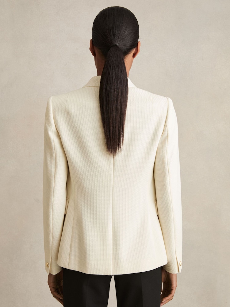Reiss White Tally Tailored Fit Textured Double Breasted Blazer - Image 5 of 6