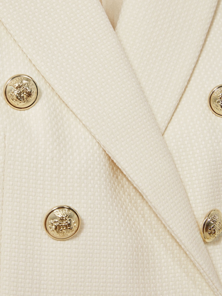 Reiss White Tally Tailored Fit Textured Double Breasted Blazer - Image 6 of 6