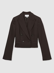 Reiss Chocolate Brown Orianna Double-Breasted Cropped Blazer Wool-Blend - Image 2 of 7