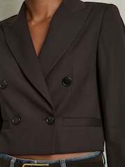 Reiss Chocolate Brown Orianna Double-Breasted Cropped Blazer Wool-Blend - Image 4 of 7