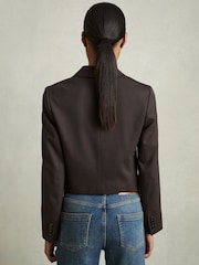 Reiss Chocolate Brown Orianna Double-Breasted Cropped Blazer Wool-Blend - Image 6 of 7