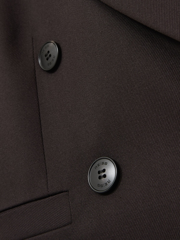 Reiss Chocolate Brown Orianna Double-Breasted Cropped Blazer Wool-Blend - Image 7 of 7