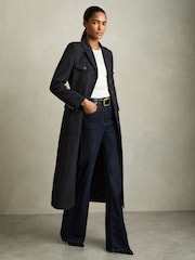 Reiss Navy Madison Wool-Blend Single-Breasted Coat - Image 1 of 6