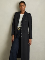 Reiss Navy Madison Petite Wool-Blend Single-Breasted Coat - Image 1 of 7