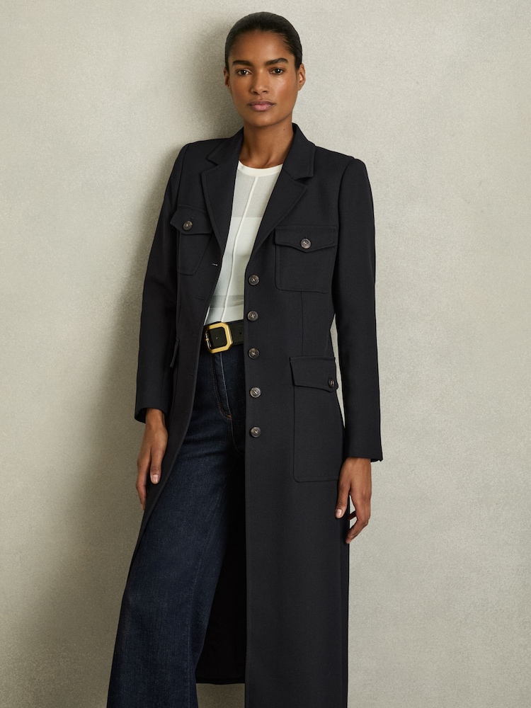 Reiss Navy Madison Petite Wool-Blend Single-Breasted Coat - Image 1 of 7
