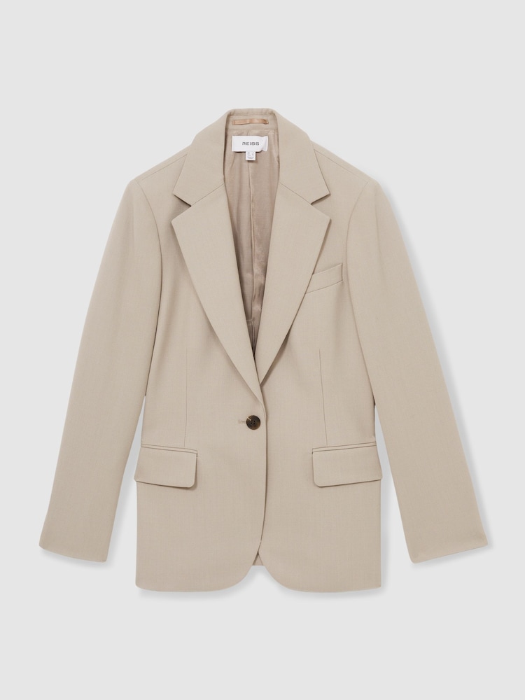 Reiss Neutral Brittany Petite Single-Breasted Textured Suit Jacket Wool-Blend - Image 2 of 7