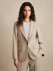 Reiss Neutral Brittany Petite Single-Breasted Textured Suit Jacket Wool-Blend - Image 3 of 7