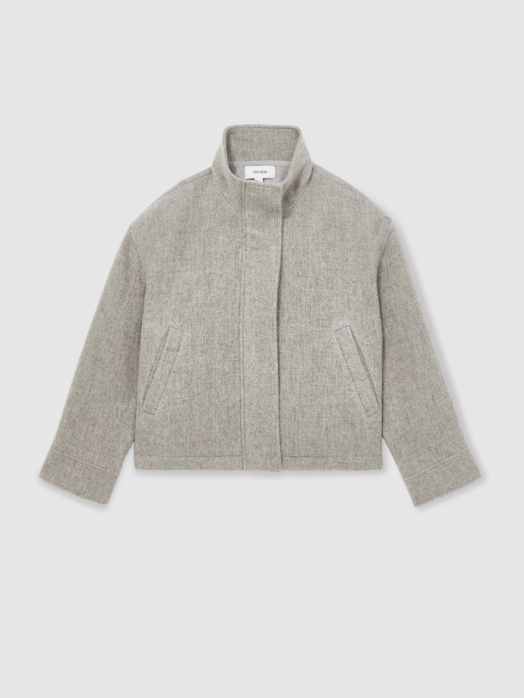 Reiss Grey Phillipa Wool Funnel-Neck Bomber Jacket - Image 2 of 7