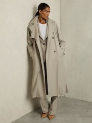 Reiss Neutral Maddox Wool-Blend Double-Breasted Trench Coat - Image 1 of 6