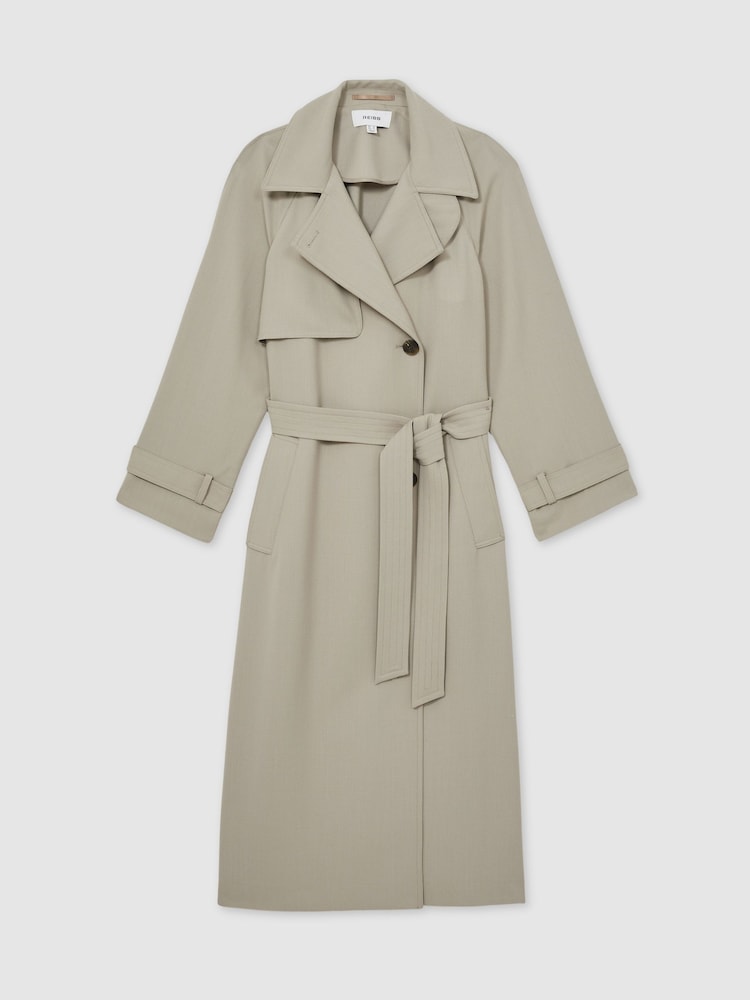 Reiss Neutral Maddox Wool-Blend Double-Breasted Trench Coat - Image 2 of 6