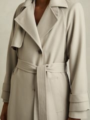 Reiss Neutral Maddox Wool-Blend Double-Breasted Trench Coat - Image 3 of 6