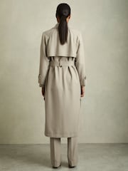 Reiss Neutral Maddox Wool-Blend Double-Breasted Trench Coat - Image 5 of 6