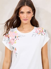 Lipsy White Embrodiered Floral with Pearl Detail T-Shirt - Image 2 of 6