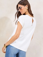 Lipsy White Embrodiered Floral with Pearl Detail T-Shirt - Image 4 of 6