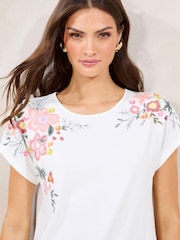Lipsy White Embrodiered Floral with Pearl Detail T-Shirt - Image 6 of 6