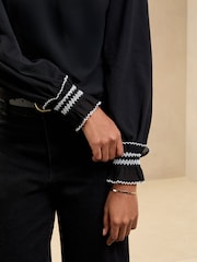 Lipsy Black Long Puff Sleeve Trim Cuff Detail Top - Image 2 of 4