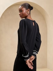 Lipsy Black Long Puff Sleeve Trim Cuff Detail Top - Image 4 of 4