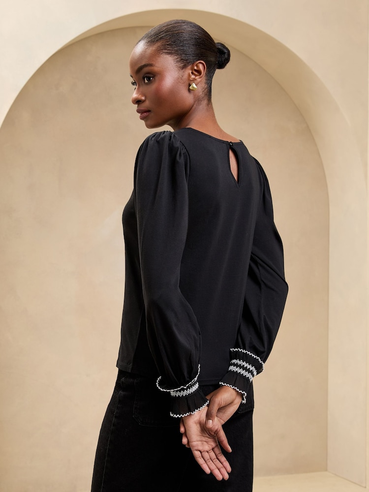 Lipsy Black Long Puff Sleeve Trim Cuff Detail Top - Image 4 of 4