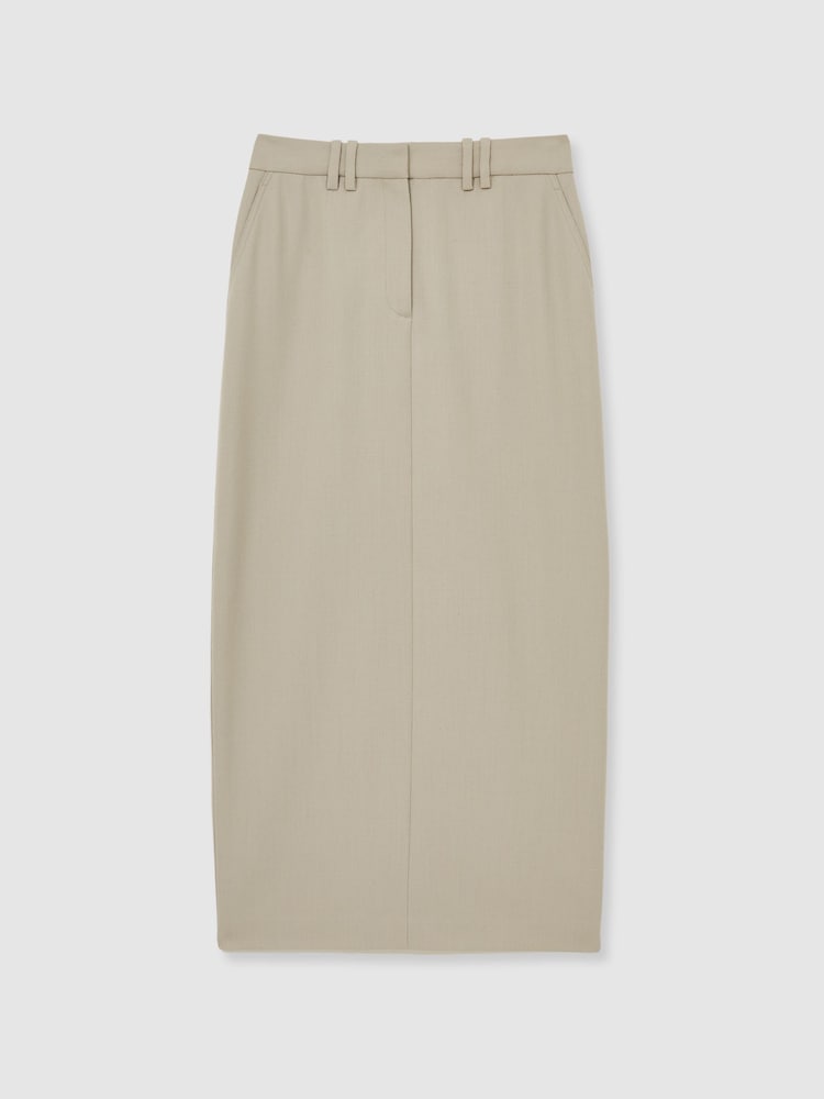 Reiss Neutral Brittany Wool-Blend Tailored Pencil Skirt - Image 2 of 6