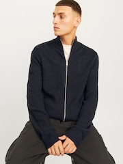 JACK & JONES Blue Knitted Zip-Up Cardigan - Image 1 of 5