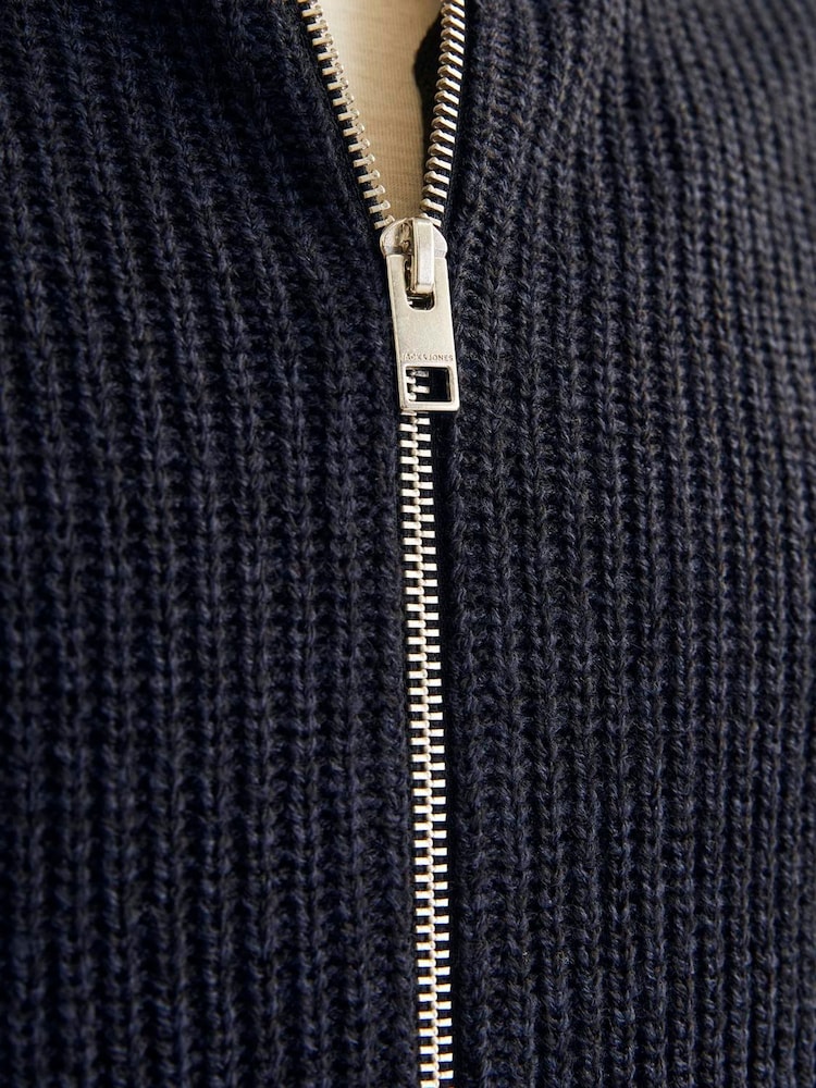 JACK & JONES Blue Knitted Zip-Up Cardigan - Image 5 of 5