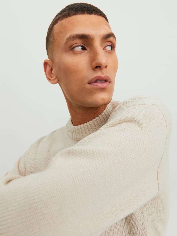 JACK & JONES Natural Ribbed Turtle Neck Knitted Jumper - Image 2 of 6 JACK & JONES Natural Ribbed Turtle Neck Knitted Jumper - Image 2 of 6