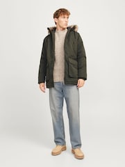 JACK & JONES Green Parka Coat With Faux Fur Jackets - Image 1 of 6