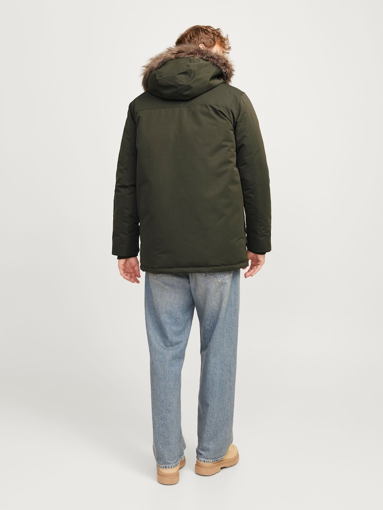 JACK & JONES Green Parka Coat With Faux Fur Jackets - Image 2 of 6
