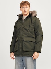 JACK & JONES Green Parka Coat With Faux Fur Jackets - Image 4 of 6