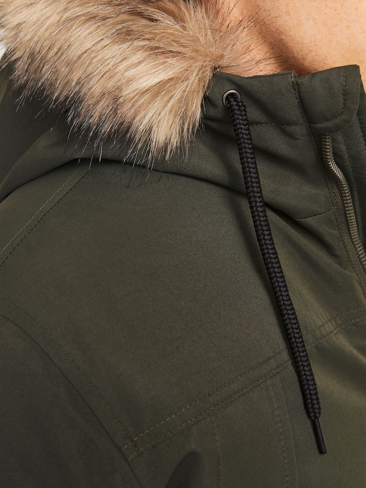 JACK & JONES Green Parka Coat With Faux Fur Jackets - Image 6 of 6