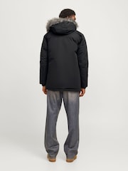 JACK & JONES Black Parka Coat With Faux Fur Jackets - Image 2 of 8