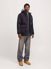 JACK & JONES Black Parka Coat With Faux Fur Jackets - Image 3 of 8