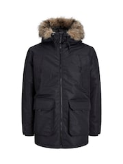 JACK & JONES Black Parka Coat With Faux Fur Jackets - Image 7 of 8