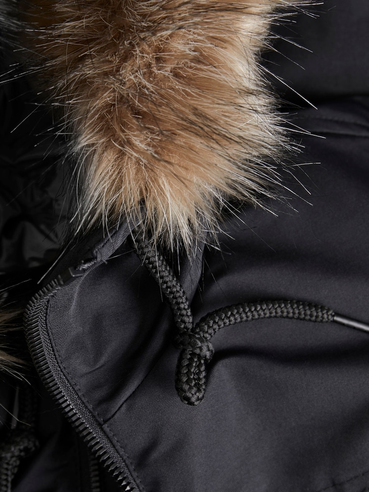 JACK & JONES Black Parka Coat With Faux Fur Jackets - Image 8 of 8