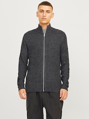 JACK & JONES Grey Knitted Zip-Up Cardigan - Image 1 of 5