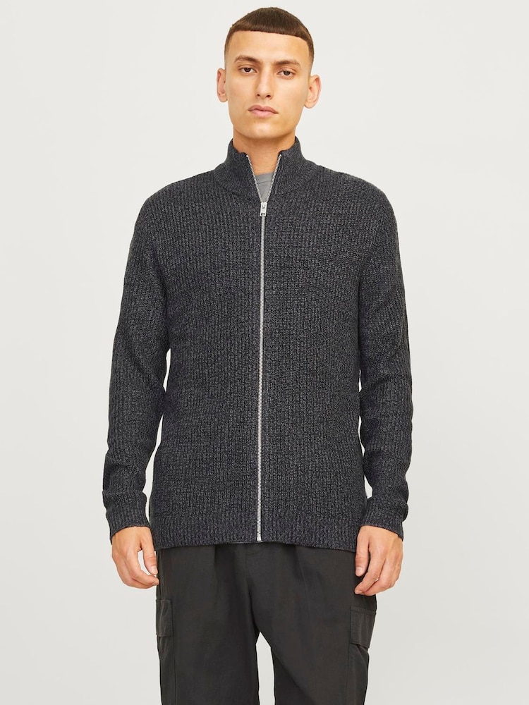 JACK & JONES Grey Knitted Zip-Up Cardigan - Image 1 of 5