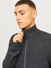 JACK & JONES Grey Knitted Zip-Up Cardigan - Image 3 of 5