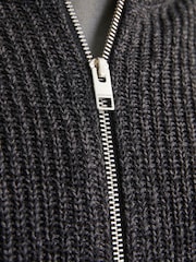 JACK & JONES Grey Knitted Zip-Up Cardigan - Image 5 of 5
