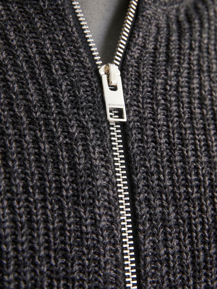 JACK & JONES Grey Knitted Zip-Up Cardigan - Image 5 of 5