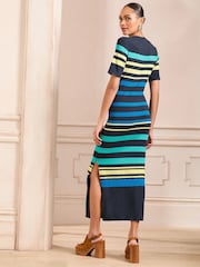 Love & Roses Navy Stripe Jersey Midi Dress - Image 2 of 4
