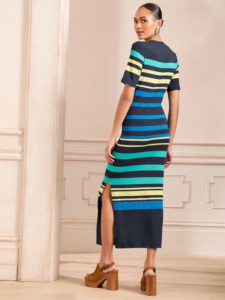 Love & Roses Navy Stripe Jersey Midi Dress - Image 2 of 4