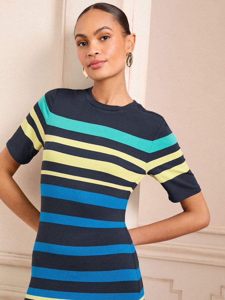 Love & Roses Navy Stripe Jersey Midi Dress - Image 3 of 4