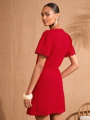 Love & Roses Red Scallop V-Neck Mini 100% Cotton T-Shirt Dress - Image 4 of 4