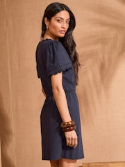 Love & Roses Navy Scallop V-Neck Mini 100% Cotton T-Shirt Dress - Image 4 of 4