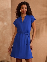 Love & Roses Cobalt Blue Notch Neck 100% Cotton T-Shirt Mini Dress - Image 3 of 4