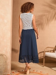 Love & Roses Navy and White Stripe Jersey Broderie Midi Dress - Image 5 of 5