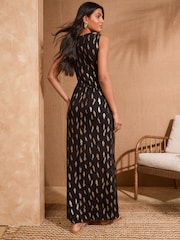 Love & Roses Black Foil Twist Front Midi Dress - Image 4 of 4