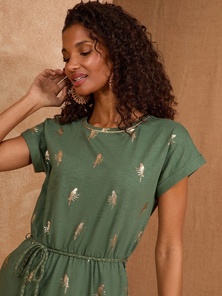 Love & Roses Khaki Foil Crew Neck Jersey T-Shirt Mini Dress - Image 3 of 5