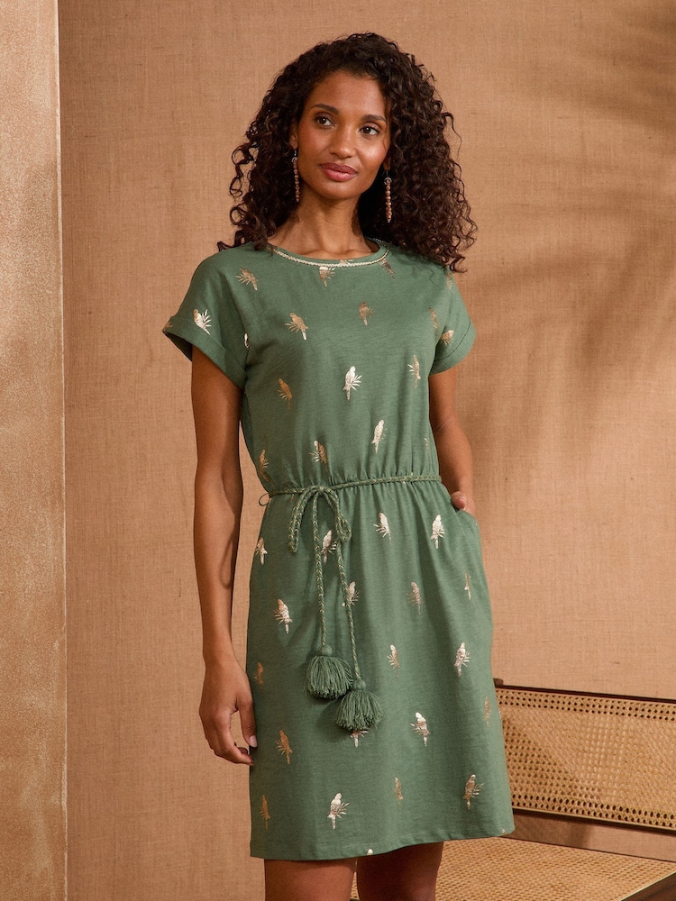 Love & Roses Khaki Foil Petite Crew Neck Jersey T-Shirt Mini Dress - Image 1 of 5