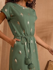 Love & Roses Khaki Foil Petite Crew Neck Jersey T-Shirt Mini Dress - Image 2 of 5